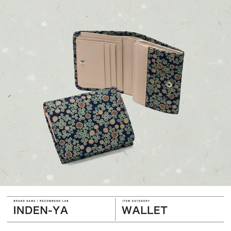 印傳屋 財布 レディース 二つ折り コンパクト INDEN-YA 二つ折 ブランド 本革 鹿革 小銭入れ BOX型小銭入れ かわいい おしゃれ 漆 シロツメクサ 花柄 上品 印伝 上原勇七 甲州印伝 日本製 白詰草 FT-22札入 7302