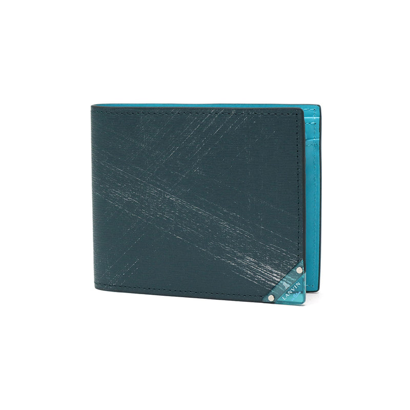 Lanvin on Blue Bifold Wallet for Men Brand LANVIN en Bleu Wallet Genuine Leather Easy to Use Compact Bifold Adult Leather Folding Wallet Leather Slim Thin Thin Coin Purse Lightweight Lightweight Gift Aqua 513622