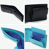Lanvin on Blue Bifold Wallet for Men Brand LANVIN en Bleu Wallet Genuine Leather Easy to Use Compact Bifold Adult Leather Folding Wallet Leather Slim Thin Thin Coin Purse Lightweight Lightweight Gift Aqua 513622