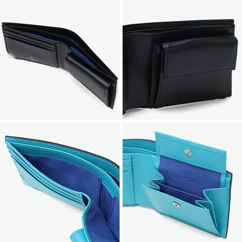 Lanvin on Blue Bifold Wallet for Men Brand LANVIN en Bleu Wallet Genuine Leather Easy to Use Compact Bifold Adult Leather Folding Wallet Leather Slim Thin Thin Coin Purse Lightweight Lightweight Gift Aqua 513622