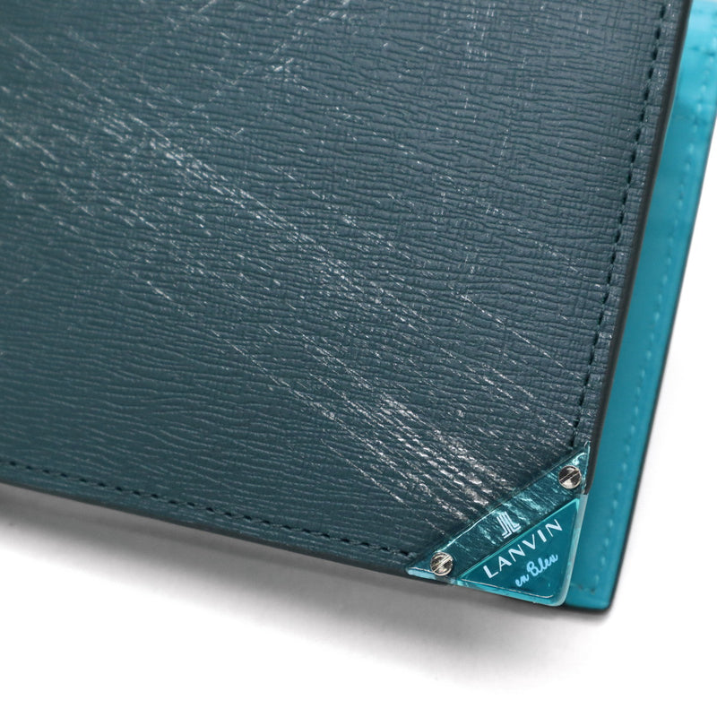 Lanvin on Blue Bifold Wallet for Men Brand LANVIN en Bleu Wallet Genuine Leather Easy to Use Compact Bifold Adult Leather Folding Wallet Leather Slim Thin Thin Coin Purse Lightweight Lightweight Gift Aqua 513622