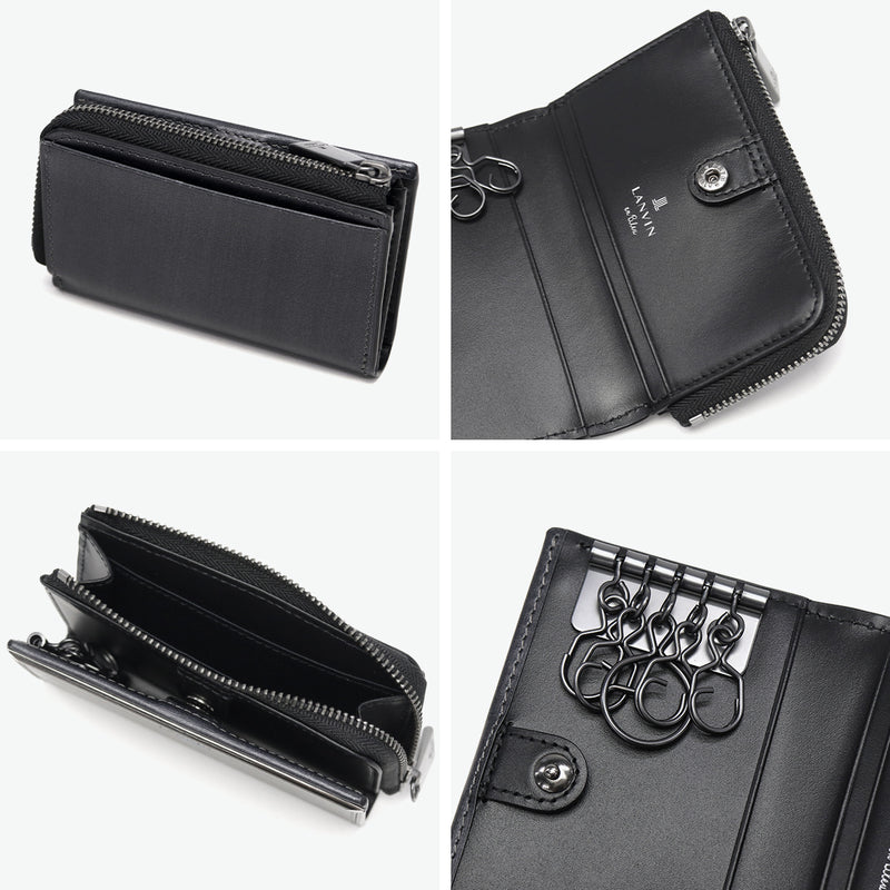 ランバン オン ブルー キーケース メンズ ブランド 革 本革 LANVIN en Bleu 小銭入れ 小銭 コインケース レザー 5連 キー 鍵 おしゃれ シンプル コンパクト 軽量 ガンメタル 高級感 上品 ロゴ レノア 518611