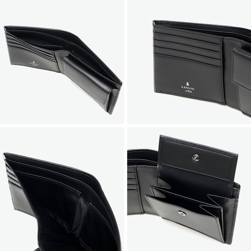 ランバン オン ブルー 二つ折り財布 メンズ LANVIN en Bleu 小銭入れあり ブランド レザー 本革 牛革 革 財布 折り財布 ウォレット おしゃれ 軽量 カード ガンメタル シンプル 大人 レノア 518612