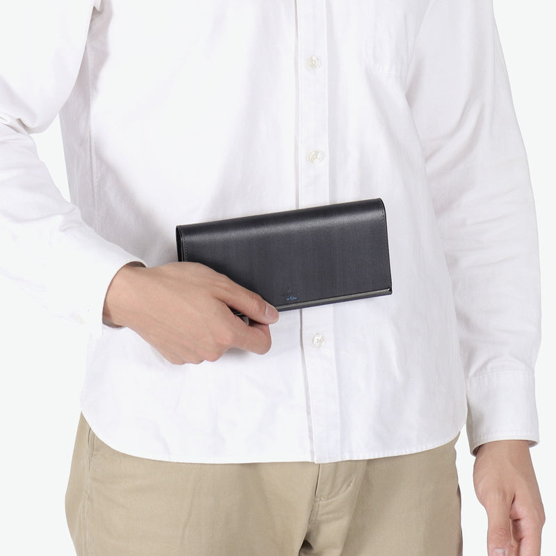 ランバン オン ブルー 長財布 メンズ かぶせ 薄型 LANVIN en Bleu 薄型財布 本革 ブランド レザー 牛革 革 財布 小銭入れあり ロングウォレット おしゃれ 軽量 ガンメタル シンプル 大人 レノア 518614