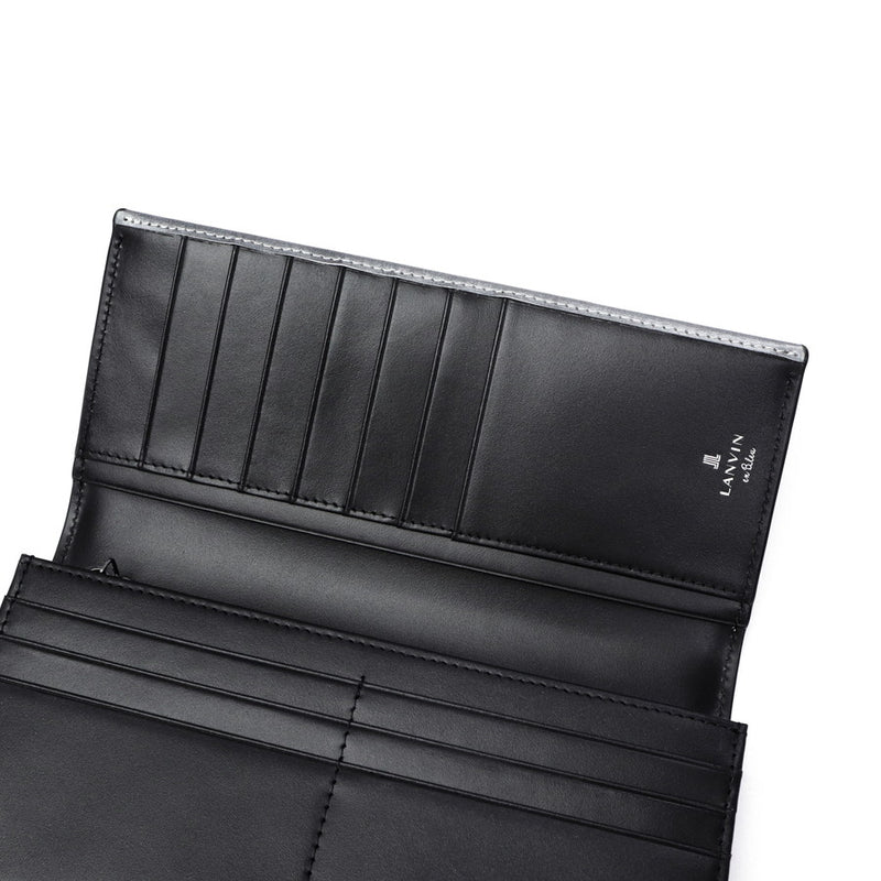 ランバン オン ブルー 長財布 メンズ かぶせ 薄型 LANVIN en Bleu 薄型財布 本革 ブランド レザー 牛革 革 財布 小銭入れあり ロングウォレット おしゃれ 軽量 ガンメタル シンプル 大人 レノア 518614