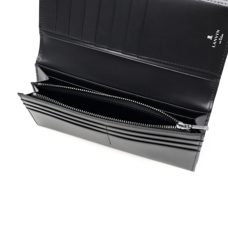 ランバン オン ブルー 長財布 メンズ かぶせ 薄型 LANVIN en Bleu 薄型財布 本革 ブランド レザー 牛革 革 財布 小銭入れあり ロングウォレット おしゃれ 軽量 ガンメタル シンプル 大人 レノア 518614