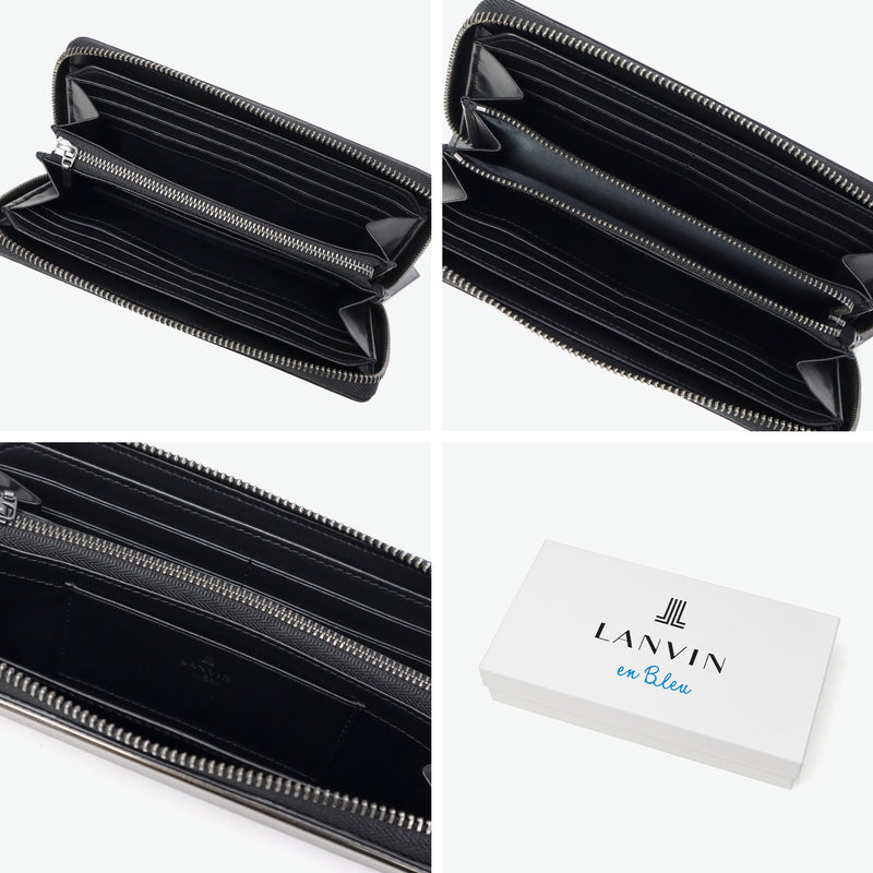 ランバン オン ブルー 長財布 メンズ ラウンドファスナー LANVIN en Bleu 本革 ブランド レザー 牛革 革 財布 小銭入れあり ロングウォレット おしゃれ 軽量 ガンメタル シンプル 大人 レノア 518615