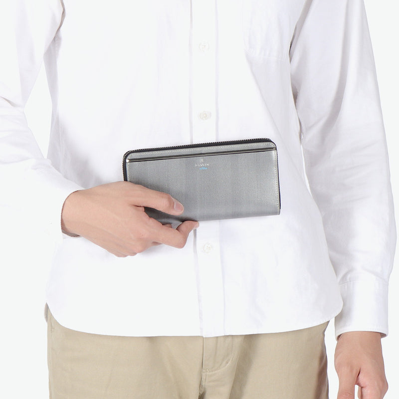 ランバン オン ブルー 長財布 メンズ ラウンドファスナー LANVIN en Bleu 本革 ブランド レザー 牛革 革 財布 小銭入れあり ロングウォレット おしゃれ 軽量 ガンメタル シンプル 大人 レノア 518615