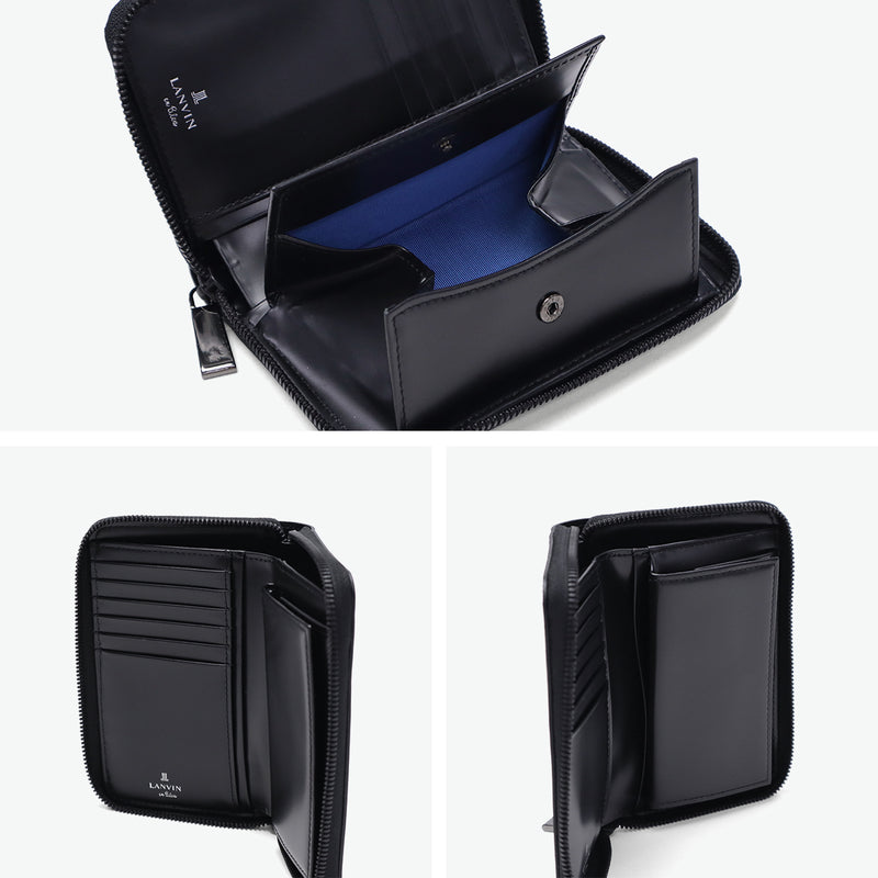 ランバン オン ブルー 二つ折り財布 メンズ 小さめ LANVIN en Bleu 財布 本革 レザー ブランド ラウンドファスナー 小銭入れあり ボックス型小銭入れ コンパクト シンプル  軽量 おしゃれ 上品 ロゴ ディアブロ 519604