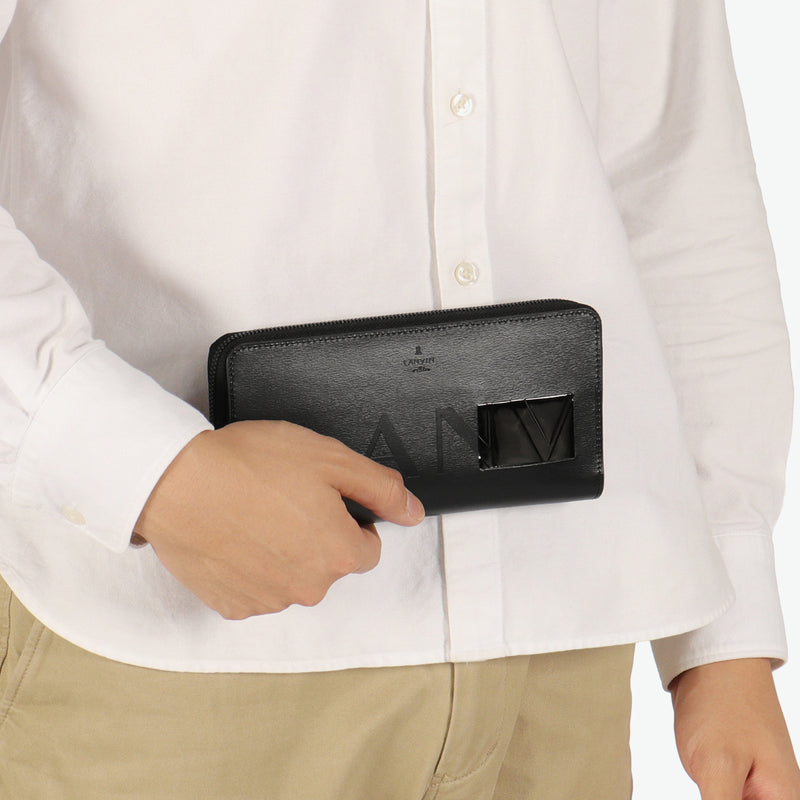 ランバン オン ブルー 長財布 メンズ 本革 革 レザー LANVIN en Bleu 財布 ウォレット ブランド 大容量 ラウンドファスナー ファスナー 黒 ブラック 軽い 軽量 小銭入れ 小銭 小銭入れあり ディアブロ 519606