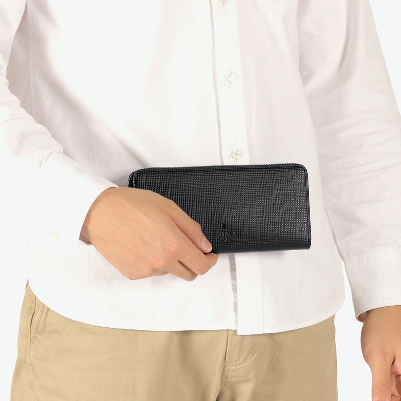 ランバン オン ブルー 長財布 メンズ ブランド LANVIN en Bleu 財布 ラウンドファスナー 小銭入れあり シンプル 本革 牛革 革 レザー 大容量 ブラック 黒 グレー 白 青 おしゃれ 上品 ゼブダ 529617