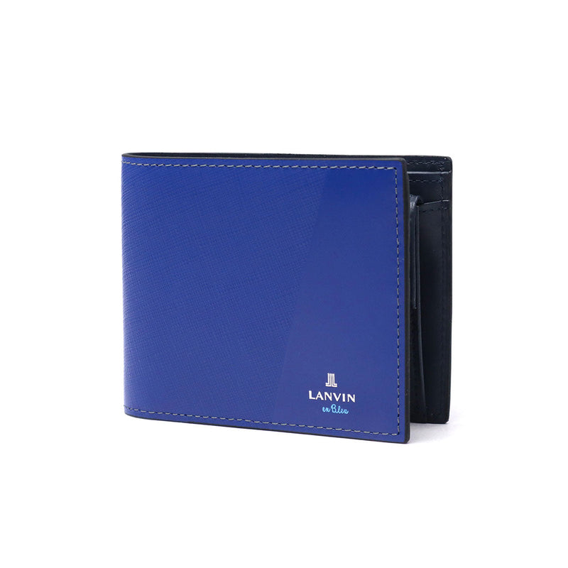 Lanvin上的藍色錢包男士緊湊型Lanvin en bleu兩倍的雙面品牌品牌真皮牛皮皮革小型小錢包小錢包簡單徽標成人優雅時尚的局部5555613