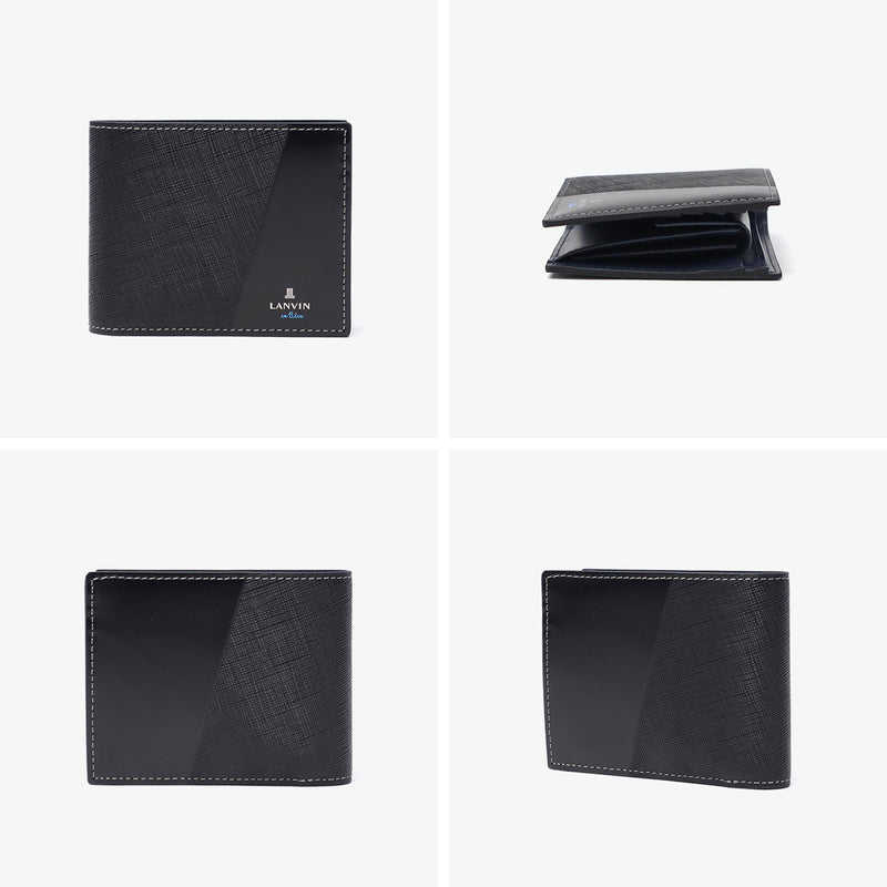 Lanvin on Blue Wallet Men's Compact LANVIN en Bleu Two-fold Bifold Brand Genuine Leather Cowhide Leather Small Small Wallet Wallet Simple Logo Adult Elegant Stylish Partial 555613