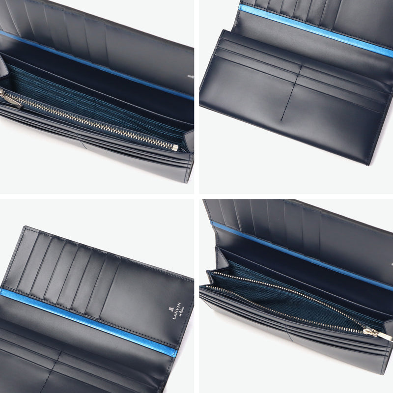 Lanvin di Lanvin Long Long Lanvin en Bleu Kulit Tulen Kulit Tipis Dompet Tipis Kapasiti Besar Penutup Dewasa Dewasa Mudah Elegant Elegant Long Card Card Coin Parse Parse 555615
