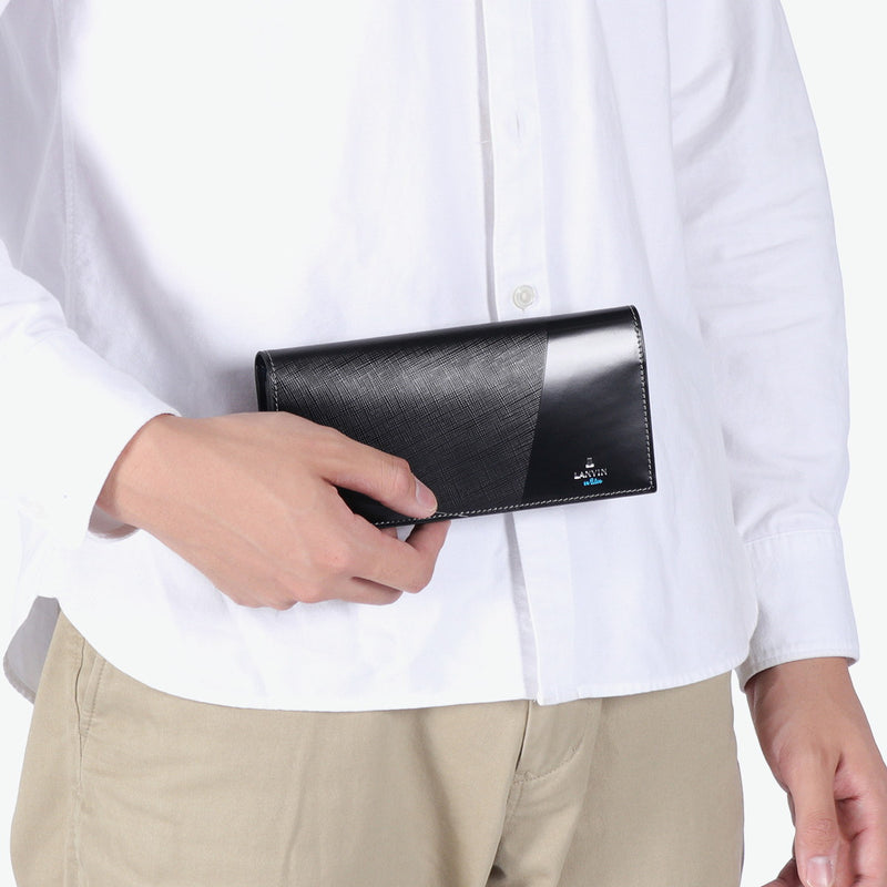 Lanvin di Lanvin Long Long Lanvin en Bleu Kulit Tulen Kulit Tipis Dompet Tipis Kapasiti Besar Penutup Dewasa Dewasa Mudah Elegant Elegant Long Card Card Coin Parse Parse 555615