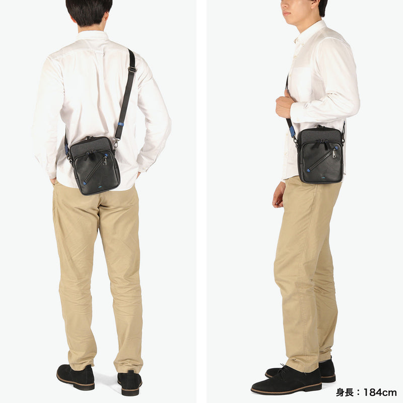 LANVIN on蓝色挎包男士品牌LANVIN en Bleu斜挎帅气成人轻量小立式真皮包聚酯尼龙斜挎包A5 防水日本制男士拉娜557101