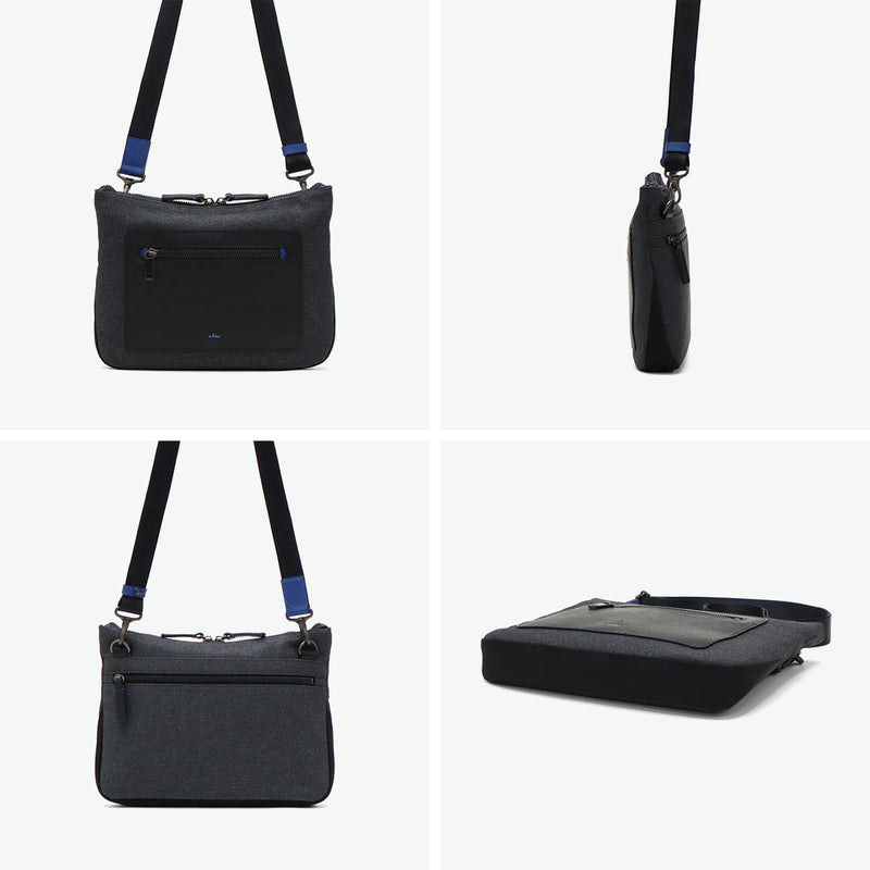 LANVIN on蓝色挎包男士品牌LANVIN en Bleu斜挎帅气成人轻量小真皮皮革包聚酯尼龙斜挎包A5防水 日本制造男性拉纳557102