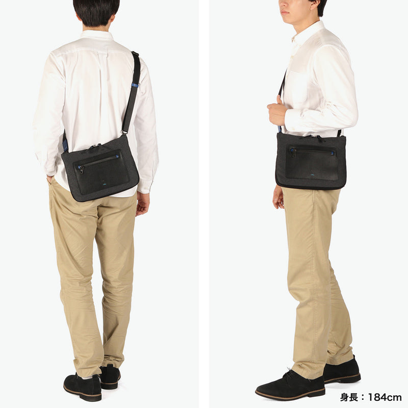 LANVIN on蓝色挎包男士品牌LANVIN en Bleu斜挎帅气成人轻量小真皮皮革包聚酯尼龙斜挎包A5防水 日本制造男性拉纳557102
