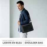 LANVIN on蓝色挎包男士品牌LANVIN en Bleu斜挎帅气成人轻量真皮皮革包聚酯尼龙斜挎包A4防水 时尚日本制男士拉娜557103