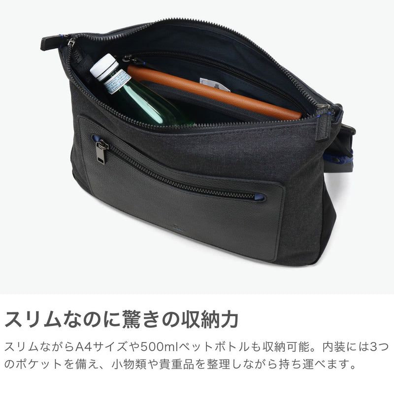 LANVIN on蓝色挎包男士品牌LANVIN en Bleu斜挎帅气成人轻量真皮皮革包聚酯尼龙斜挎包A4防水 时尚日本制男士拉娜557103