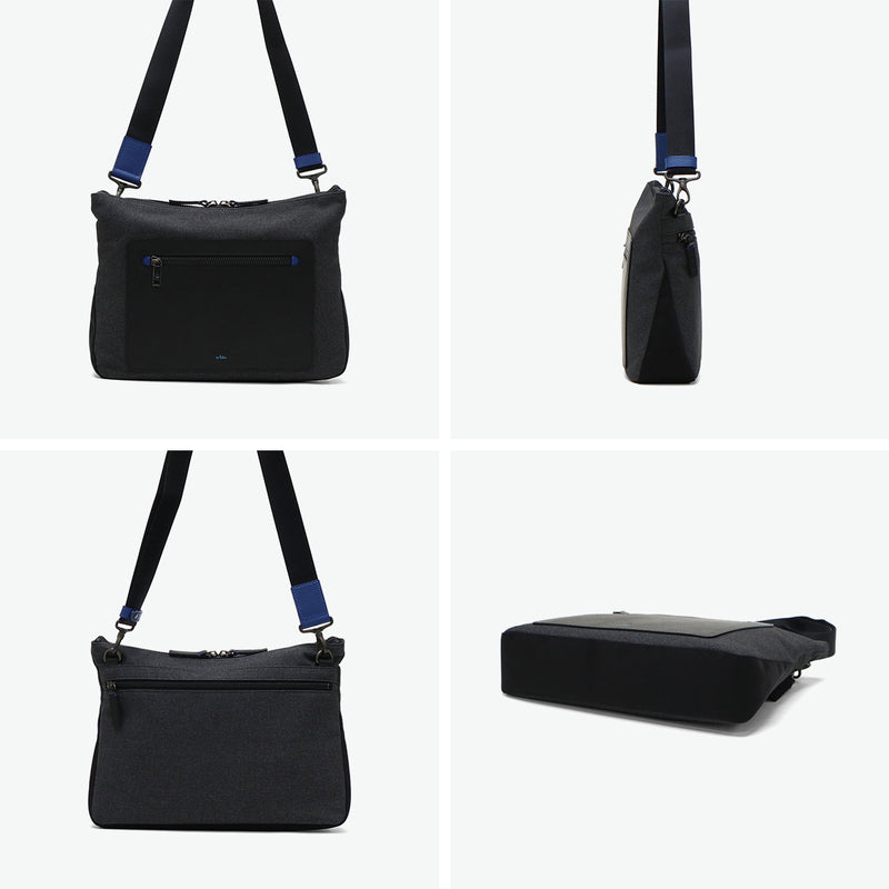 LANVIN on蓝色挎包男士品牌LANVIN en Bleu斜挎帅气成人轻量真皮皮革包聚酯尼龙斜挎包A4防水 时尚日本制男士拉娜557103