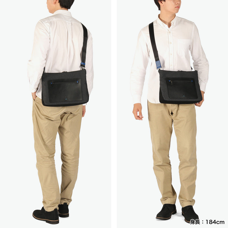 LANVIN on蓝色挎包男士品牌LANVIN en Bleu斜挎帅气成人轻量真皮皮革包聚酯尼龙斜挎包A4防水 时尚日本制男士拉娜557103