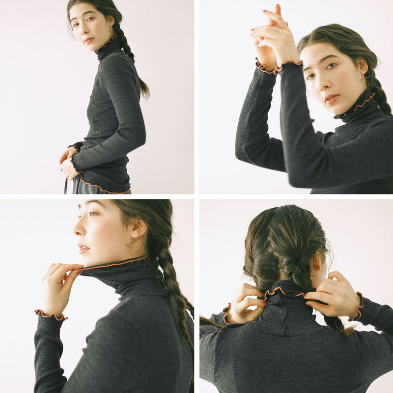 me. インナー レディース ミードット 長袖 おしゃれ 冬 秋冬 ハイネック タートル ウール メリノウール トップス 保湿 放湿 メロー リブ 重ね着 シンプル 日本製 merino washable wool タートルネック me-23309