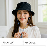 ミルクフェド ハット レディース MILKFED. UV UVカット 帽子 夏 バケットハット 紐付き 吸水速乾 撥水 消臭 抗菌 遮光 遮熱 紫外線対策 日除け ロゴ 刺繍 シンプル ARCH COOPER LOGO BUCKET HAT 103252051004