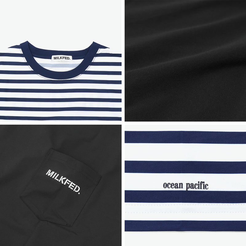 ミルクフェド Tシャツ レディース MILKFED. ビッグシルエット ラッシュガード ポケT ポケット付き 水陸両用 Ocean Pacific コラボ ロゴ バックプリント MILKFED. ×OP RASH GUARD POCKET TEE 103252011008