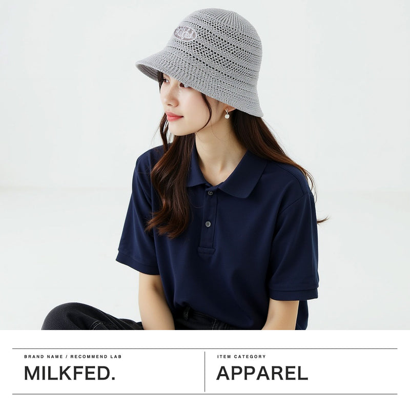 ミルクフェド ハット レディース MILKFED. 帽子 夏 バケットハット ロゴ 刺繍 シンプル ニット おしゃれ 透かし編み 深め ファッション小物 ブランド LOGO EMBROIDERY KNIT HAT 103252051009