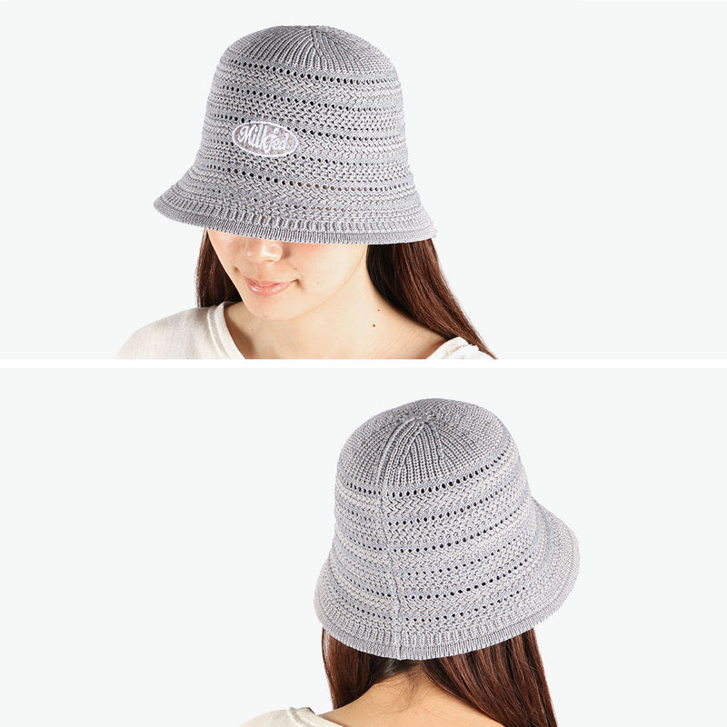 ミルクフェド ハット レディース MILKFED. 帽子 夏 バケットハット ロゴ 刺繍 シンプル ニット おしゃれ 透かし編み 深め ファッション小物 ブランド LOGO EMBROIDERY KNIT HAT 103252051009