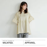 ミルクフェド チュニック 半袖 大人可愛い Tシャツ MILKFED. レディース 夏 長め フリル 水陸両用 ペプラム ゆったり ロゴ刺繍 UV加工 吸汗速乾 コラボ MILKFED. x OP RUFFLE TUNIC 103252013006