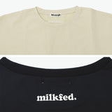 ミルクフェド チュニック 半袖 大人可愛い Tシャツ MILKFED. レディース 夏 長め フリル 水陸両用 ペプラム ゆったり ロゴ刺繍 UV加工 吸汗速乾 コラボ MILKFED. x OP RUFFLE TUNIC 103252013006