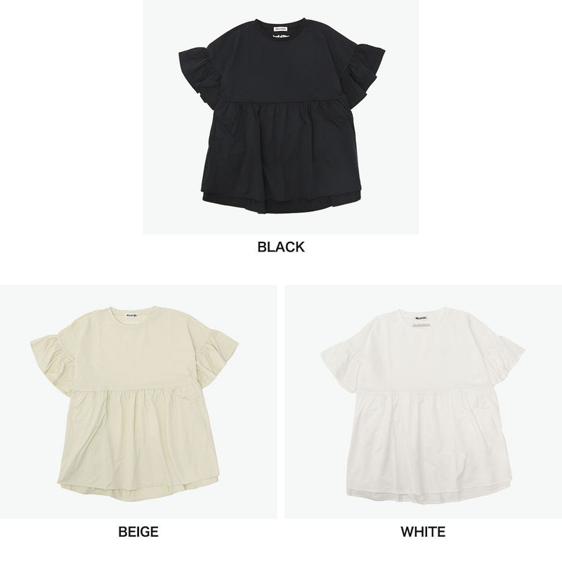 ミルクフェド チュニック 半袖 大人可愛い Tシャツ MILKFED. レディース 夏 長め フリル 水陸両用 ペプラム ゆったり ロゴ刺繍 UV加工 吸汗速乾 コラボ MILKFED. x OP RUFFLE TUNIC 103252013006