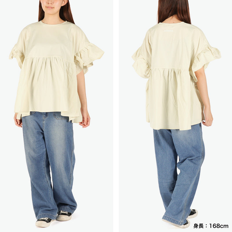 ミルクフェド チュニック 半袖 大人可愛い Tシャツ MILKFED. レディース 夏 長め フリル 水陸両用 ペプラム ゆったり ロゴ刺繍 UV加工 吸汗速乾 コラボ MILKFED. x OP RUFFLE TUNIC 103252013006