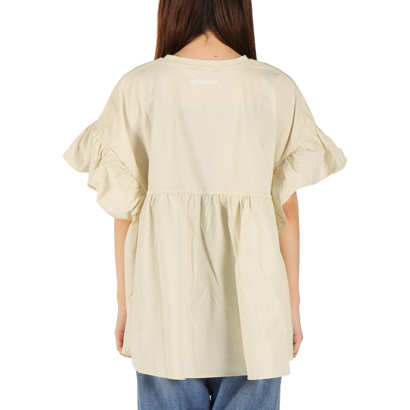 ミルクフェド チュニック 半袖 大人可愛い Tシャツ MILKFED. レディース 夏 長め フリル 水陸両用 ペプラム ゆったり ロゴ刺繍 UV加工 吸汗速乾 コラボ MILKFED. x OP RUFFLE TUNIC 103252013006