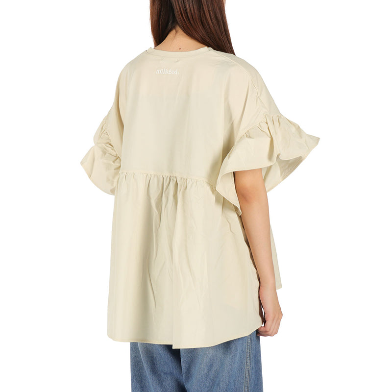 ミルクフェド チュニック 半袖 大人可愛い Tシャツ MILKFED. レディース 夏 長め フリル 水陸両用 ペプラム ゆったり ロゴ刺繍 UV加工 吸汗速乾 コラボ MILKFED. x OP RUFFLE TUNIC 103252013006