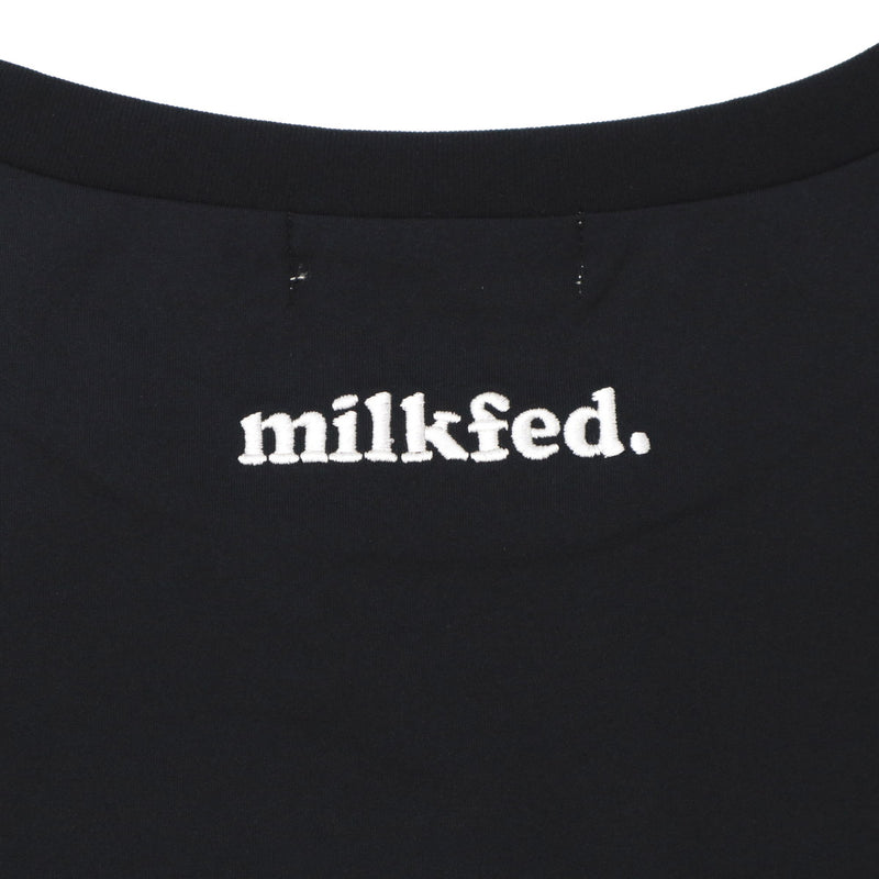 ミルクフェド チュニック 半袖 大人可愛い Tシャツ MILKFED. レディース 夏 長め フリル 水陸両用 ペプラム ゆったり ロゴ刺繍 UV加工 吸汗速乾 コラボ MILKFED. x OP RUFFLE TUNIC 103252013006