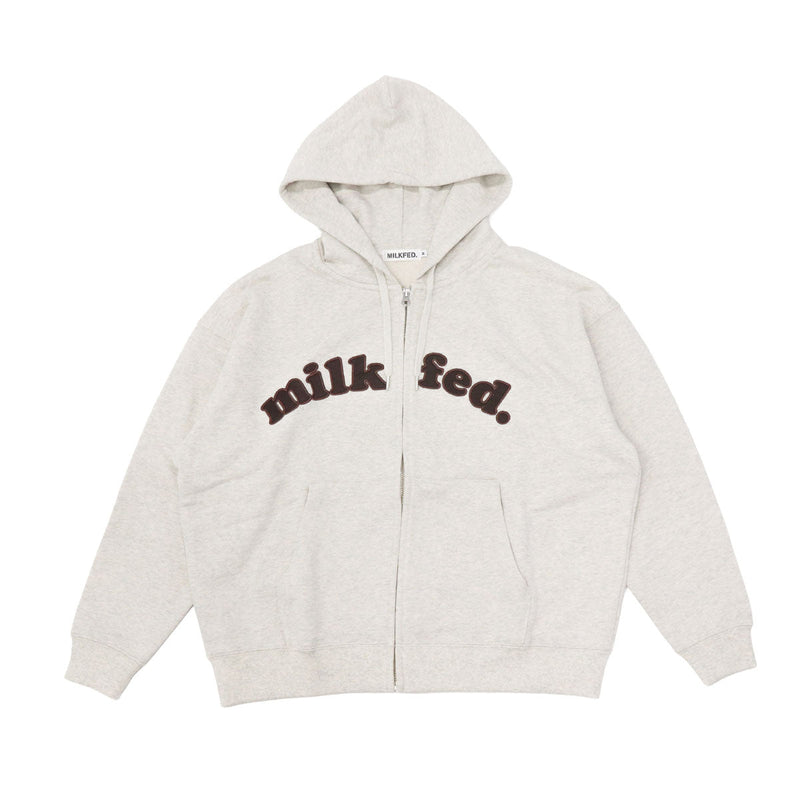 ミルクフェド パーカー レディース 大きいサイズ ジップ MILKFED. アウター 秋 冬 おしゃれ 女子 かわいい ロゴ ファスナー ジップパーカー ブランド フーディー ARCH COOPER LOGO ZIP UP HOODIE 103253012001