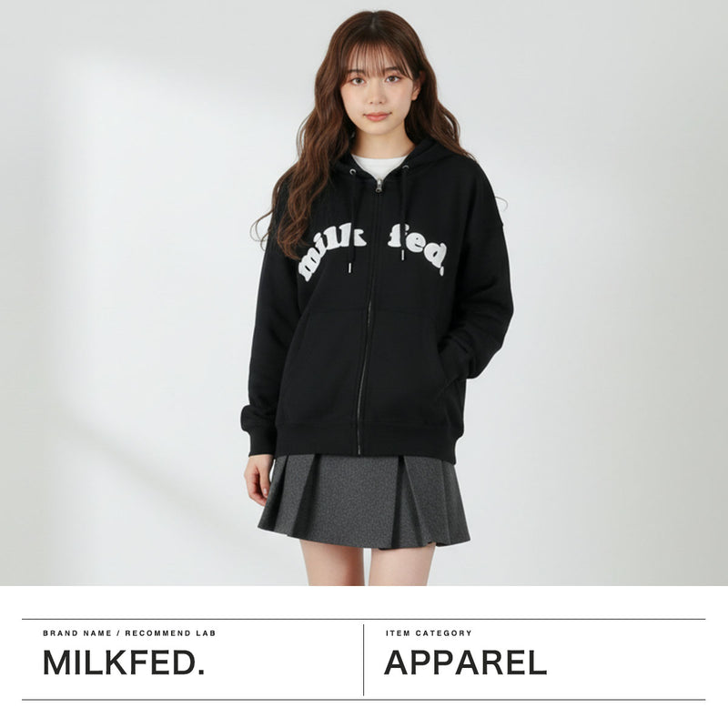 ミルクフェド パーカー レディース 大きいサイズ ジップ MILKFED. アウター 秋 冬 おしゃれ 女子 かわいい ロゴ ファスナー ジップパーカー ブランド フーディー ARCH COOPER LOGO ZIP UP HOODIE 103253012001