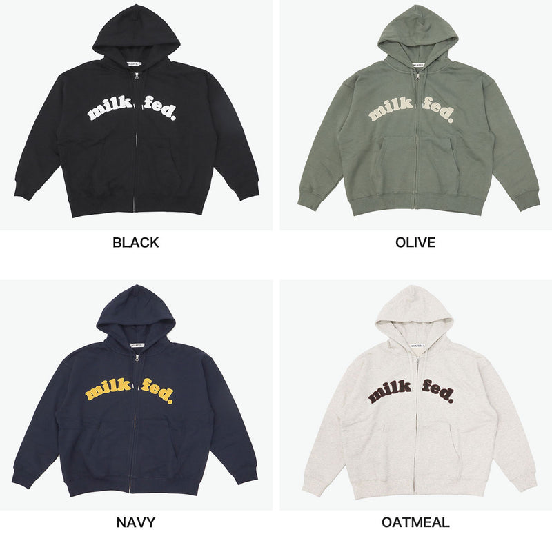 ミルクフェド パーカー レディース 大きいサイズ ジップ MILKFED. アウター 秋 冬 おしゃれ 女子 かわいい ロゴ ファスナー ジップパーカー ブランド フーディー ARCH COOPER LOGO ZIP UP HOODIE 103253012001