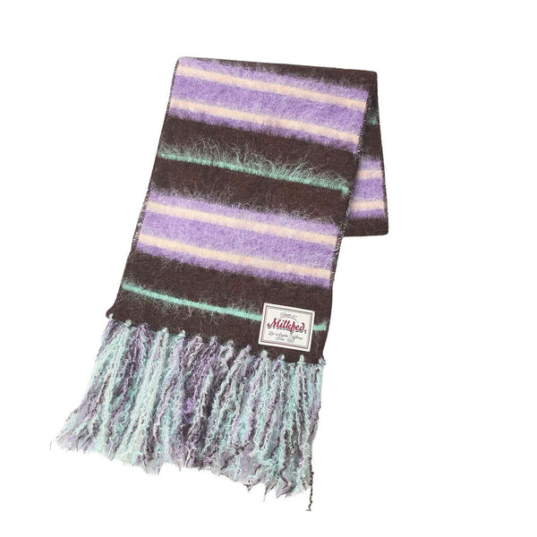 ミルクフェド マフラー レディース MILKFED. ブランド 大判 大きめ ボーダー ストライプ フリンジ カジュアル かわいい おしゃれ ふわふわ 防寒 起毛 軽い 女性 STRIPED FRINGE STOLE 103254054002