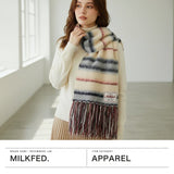 ミルクフェド マフラー レディース MILKFED. ブランド 大判 大きめ ボーダー ストライプ フリンジ カジュアル かわいい おしゃれ ふわふわ 防寒 起毛 軽い 女性 STRIPED FRINGE STOLE 103254054002