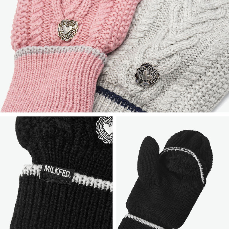 ミルクフェド 手袋 レディース 防寒 指なし MILKFED. かわいい ミトン ブランド 女性 ケーブル編み ハート グローブ 大人 人気 裏ボア フィンガーレス おしゃれ 2WAY HEART CABLE MITTENS 103254054004