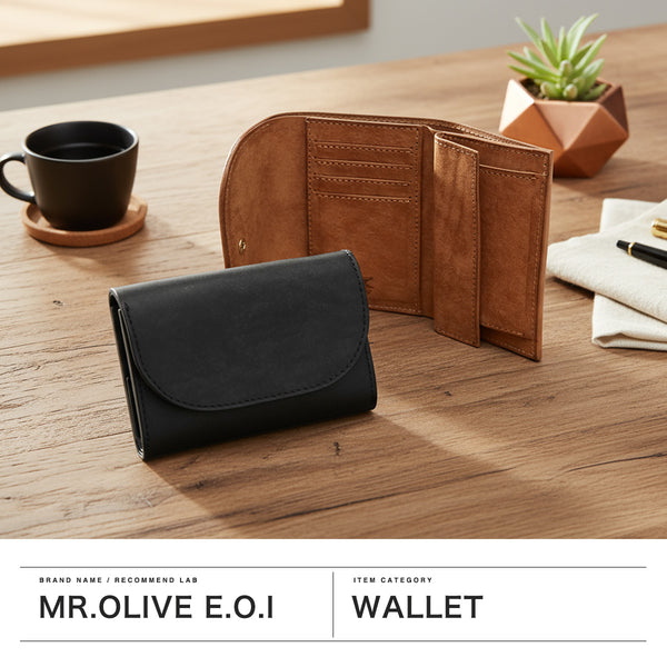 ミスターオリーブ イー.オー.アイ 三つ折り財布 メンズ レディース ブランド 本革 革 MR.OLIVE E.O.I 財布 三つ折り 三つ折 コンパクト 黒 ブラック 小銭入れあり 小銭入れ PUEBLO LEATHER COMPACT WALLET ME115P