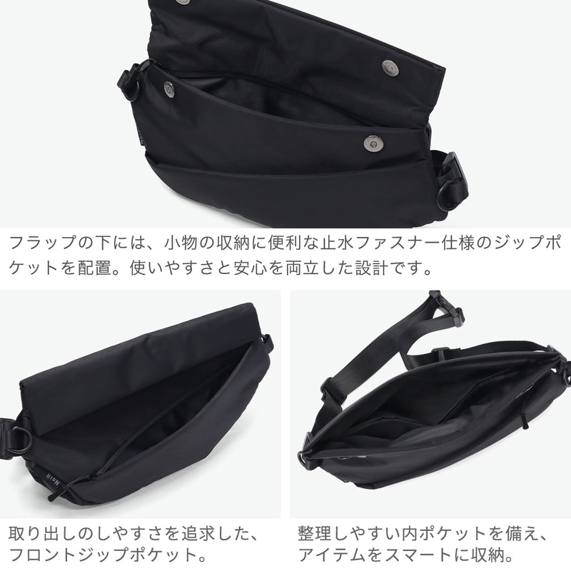 ノアール ショルダーバッグ メンズ レディース NoiR 小さめ 斜めがけ 軽量 大人 ブランド マグネット フラップ ショルダー 撥水 おしゃれ ワンショルダー ボディバッグ ハーフロールタイプ Hexa shoulder N24005