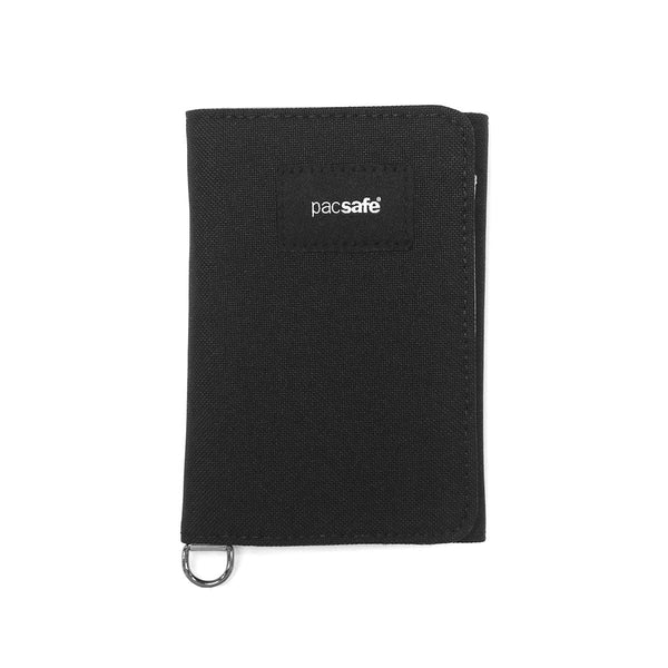 남성 여성 지갑 브랜드 Pacsafe Compact Black Coin Purse Card 슬림 세련된 캐주얼 캐주얼 냉수 RFID 안전 기능 RFID Trifold 지갑