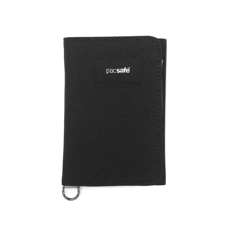 남성 여성 지갑 브랜드 Pacsafe Compact Black Coin Purse Card 슬림 세련된 캐주얼 캐주얼 냉수 RFID 안전 기능 RFID Trifold 지갑