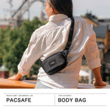 パックセーフ ボディバッグ メンズ レディース 軽量 pacsafe ブランド カジュアル 撥水 盗難防止 防犯 斜めがけ 旅行 日常使い おでかけ アウトドア 無地 おしゃれ コンパクト 小さめ 1L GO マイクロスリング