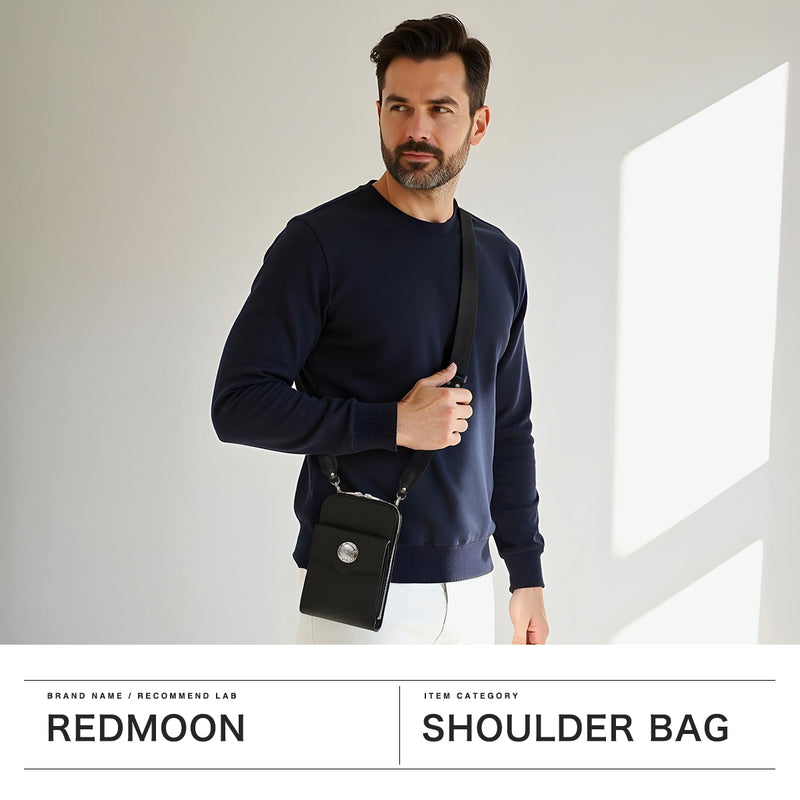 [공인 딜러] 남성과 여성을위한 Red Moon Shoulder Bag, 크로스 바디 백 브랜드 레드문 스마트 폰 어깨 크로스 바디 스마트 바디 작은 가죽 오일 오일 가죽 성인 가벼운 아메리칸 캐주얼 멋진 세련된 RM-SPPS-A30